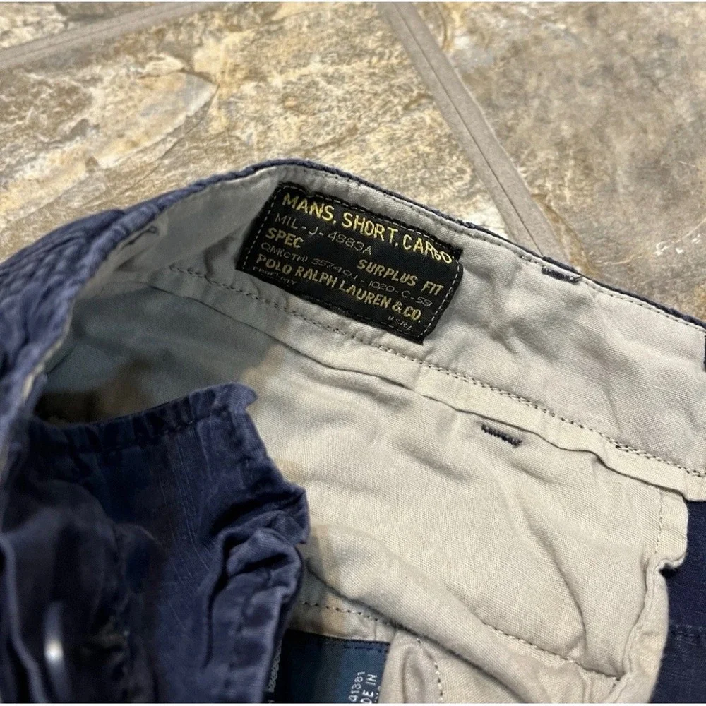 Polo Ralph Lauren Cargo Shorts Mens 36 Navy Blue Good Surplus Fit Military Style